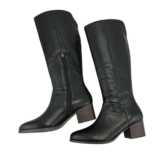 Johnston & Murphy Black Leather Knee-High Boots – Sleek Toe, V-Cut, Size 7M - Picture 10 of 13